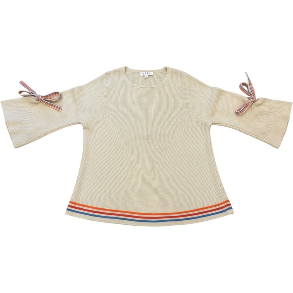 THML Sweater Womens Small Cream Ribbed Bell Sleeve Tie Stripe TMK644-1